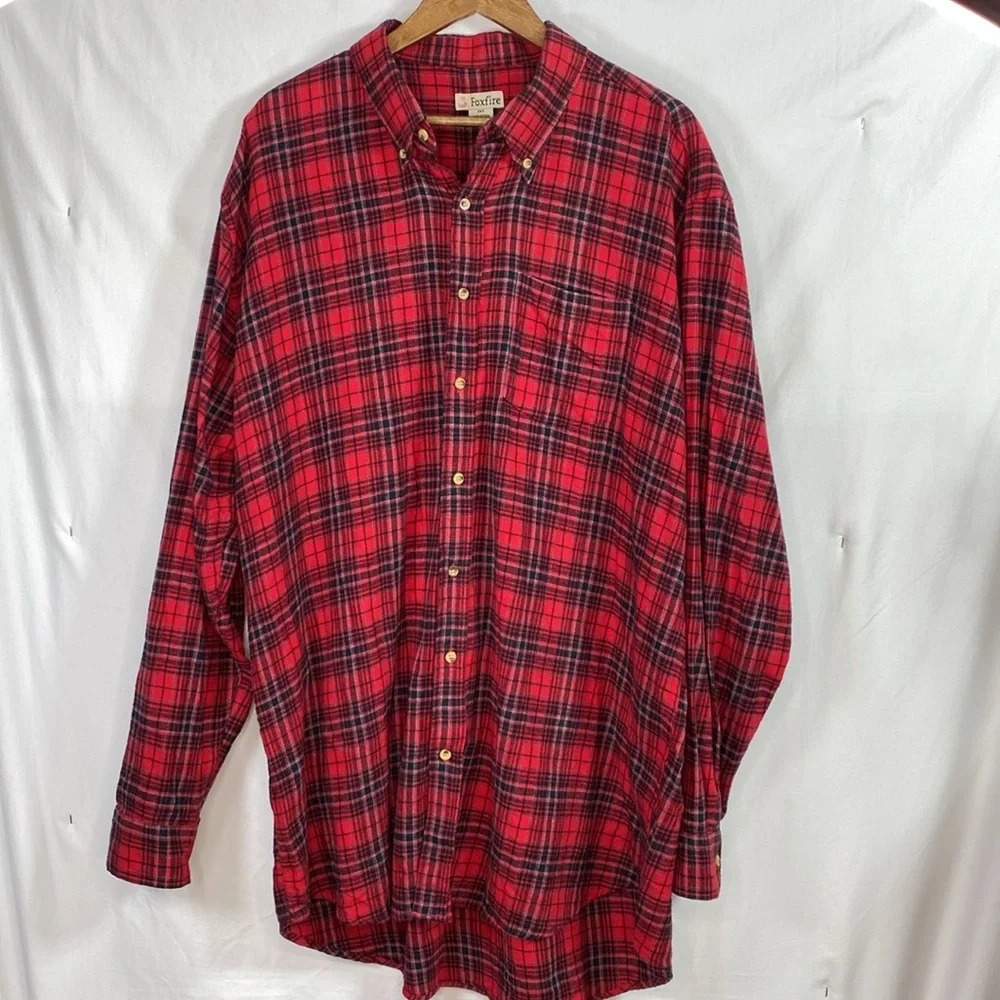 Foxfire Red & Black Plaid Button Front Men’s Flannel Shirt Top, Size 2XT.